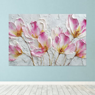 Toile Lilies blanches et roses avec centres jaunes textu