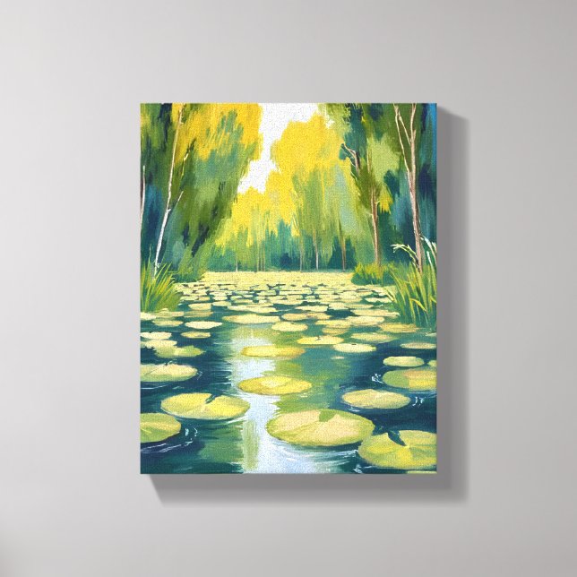Toile Lily Pad Pond | Nature à l'aquarelle verte (Recto)