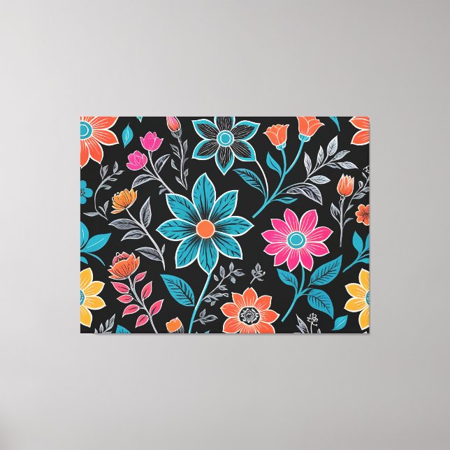 Toile Linoprint coloré motif floral (Recto)
