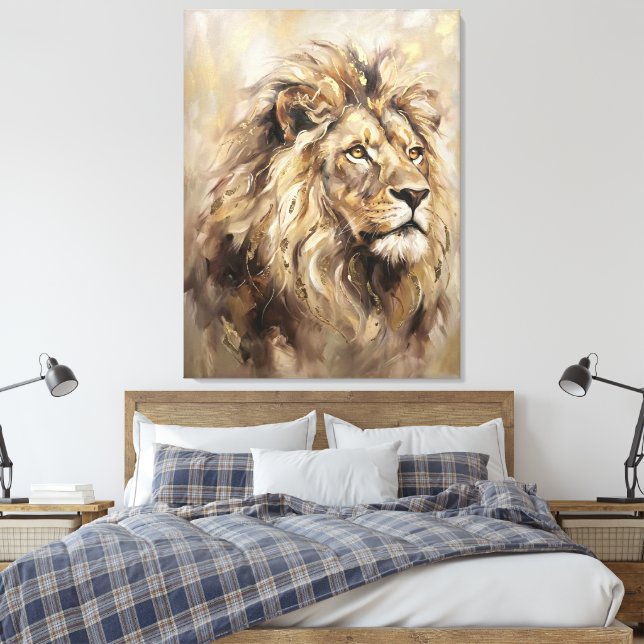 Toile Lion Abstrait Majesté Dorée Faune de Luxe  (Insitu(Chambre))