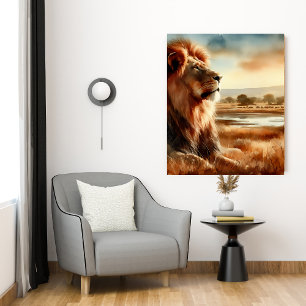 Toile Lion aquarelle sur la savane