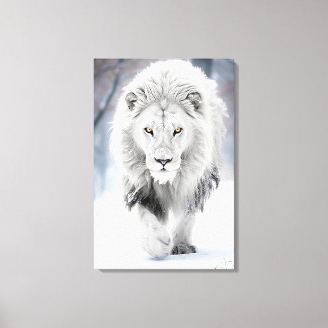 Toile Lion blanc majestueux en hiver Wonderland Design (Recto)