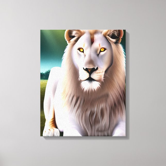 Toile Lion Blanc Majestueux Yeux Dorés Art Éthéré (Recto)