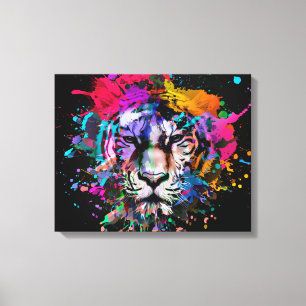 Toile Lion Éclaboussé de Couleurs