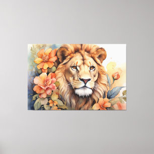 Toile Lion en fleur fin Serene animal sauvage