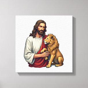 Toile Lion Et Agneau Jésus Gravé Chemise De Foi 2