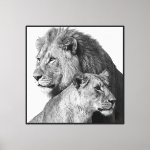 Toile Lion et Lionne Majestueux – Noir & Blanc Intempore