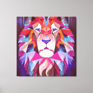 Toile Lion géométrique magenta Art Abstrait