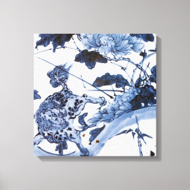 Toile Lion japonais vintage et pivoine (Recto)