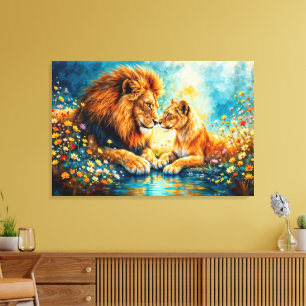 Toile Lion Lioness chats sauvages nature amour faune