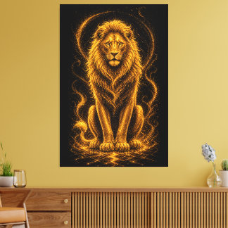 Toile Lion Majestueux Doré – Art à l'Éclat de Lumière Cé
