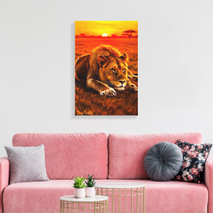 Toile Lion mâle au repos sur la savane dorée