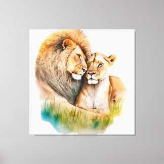 Toile Lion mâle et femelle en amour Photo pour les amour