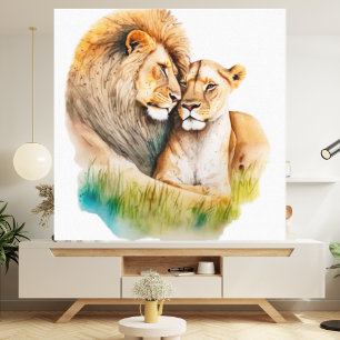 Toile Lion mâle et femelle en amour Photo pour les amour