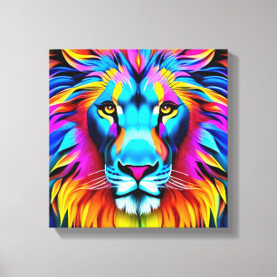 Toile Lion Neon - Art Pop Motivationnel