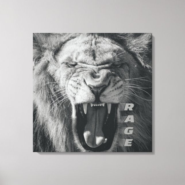 Toile Lion Rage noir et blanc Rocher (Recto)