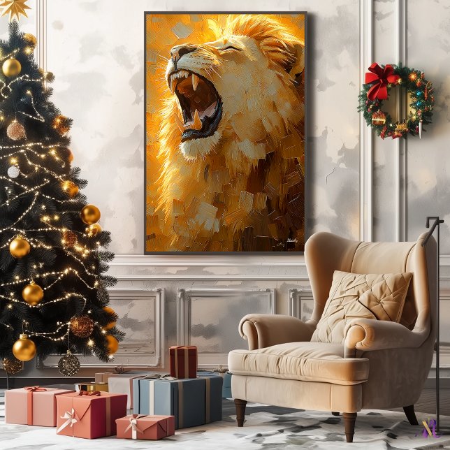 Toile Lion Rugissant dans l'Art Dynamique Impasto (Créateur téléchargé)