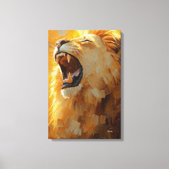 Toile Lion Rugissant dans l'Art Dynamique Impasto (Recto)