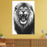 Lion Rugissant Noir Blanc Art Animalier Puissant