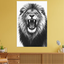 Lion Rugissant Noir Blanc Art Animalier Puissant