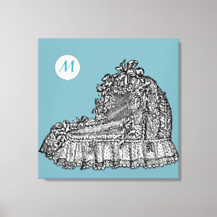 Toile Lit bébé vintage 2 Monogrammes 24x24 B Imprimer