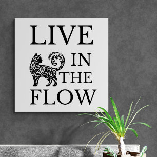 Toile Live In The Flow silhouette artistique de chat.