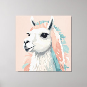 Toile Llama mignonne à la fourrure colorée sur la tête