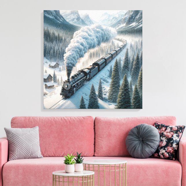 Toile Locomotive À Vapeur vintage Dans Snowy Valley (Insitu(Salon))