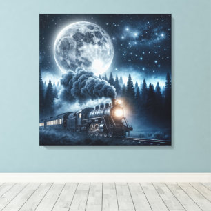 Toile Locomotive À Vapeur vintage En Lumière Lune