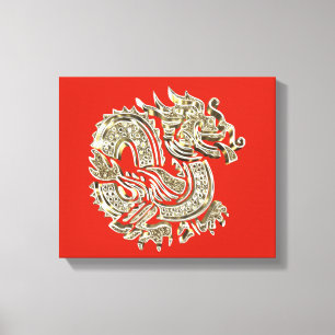Toile Logo Dragon d'or élégant Décoré Rouge Or