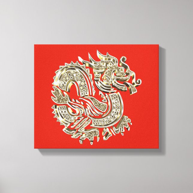 Toile Logo Dragon d'or élégant Décoré Rouge Or (Recto)