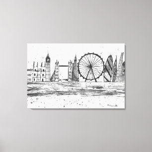 Toile London England Art Bridge Skyline Vintage