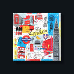 Toile Londres, Angleterre<br><div class="desc">Global Travel III par Farida Zaman. Image de Londres,  Angleterre avec divers monuments célèbres et éléments emblématiques de la ville.| SID23322</div>