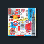 Toile Londres, Angleterre<br><div class="desc">Global Travel III par Farida Zaman. Image de Londres,  Angleterre avec divers monuments célèbres et éléments emblématiques de la ville.| SID23322</div>