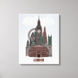 Toile Londres en nuages rouges et verts