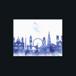 Toile Londres Skyline - Aquarelle bleue<br><div class="desc">London Skyline Watercolor Splash Blue par Fab Funky. Il présente des sites célèbres de Londres dans un style aquarelle.</div>