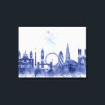 Toile Londres Skyline - Aquarelle bleue<br><div class="desc">London Skyline Watercolor Splash Blue par Fab Funky. Il présente des sites célèbres de Londres dans un style aquarelle.</div>
