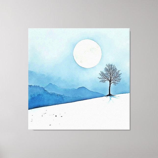 Toile Lone Tree : Sérénité de la Pleine Lune Silencieuse (Recto)