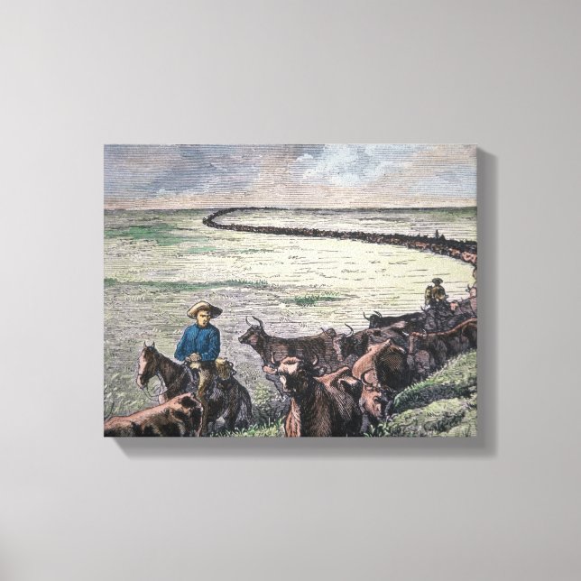 Toile Longhorn cattle drive from Texas to Abilene, Kansa (Recto)