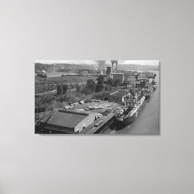 Toile Longview, WA - Vue de port depuis l'air (Recto)
