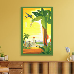 Toile Los Angeles vintage, Californie Mission avec palmi