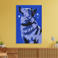 Loup Arctique Elégant Bleu Monochrome Art Editoria