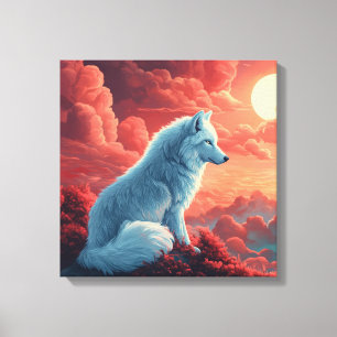 Toile Loup blanc mystique au coucher du soleil