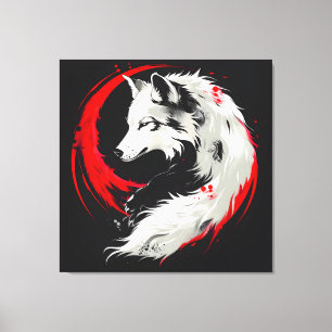 Toile Loup blanc rouge lunaire