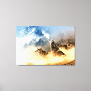 Toile Loup clair de lune dans la forêt de montagne photo