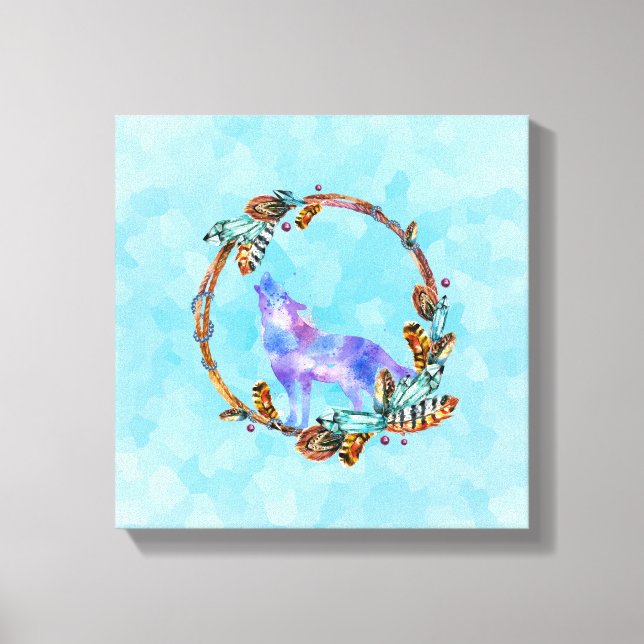 Toile Loup d'aquarelle pourpre avec couronne de bois (Recto)