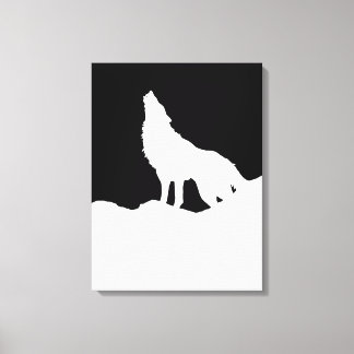 Toile Loup d'art pop noir et blanc hurle à la lune