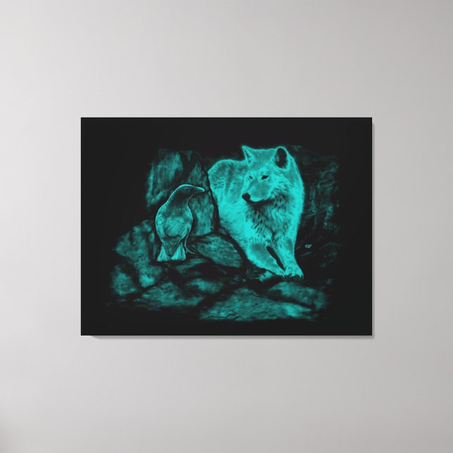 Toile Loup et Corbeau dans la Nuit (Recto)