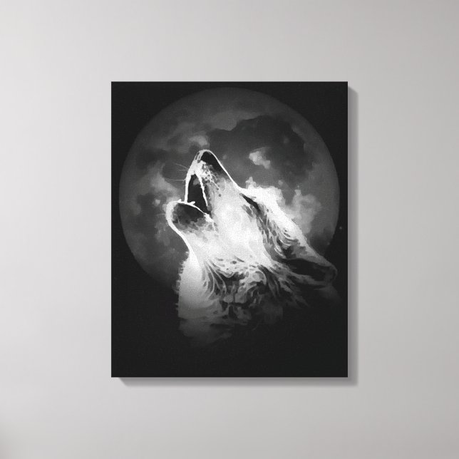 Toile Loup et lune de Howling noir et blanc (Recto)