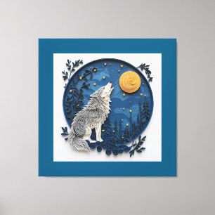Toile Loup Gris Élégant Hurleur à la Lune 